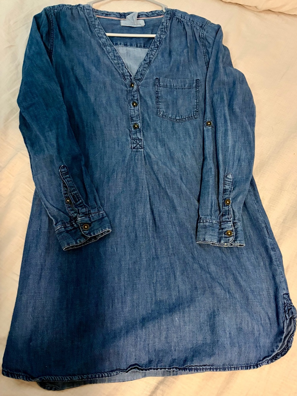 H&M Denim Blue Long Sleeve V-Neck Shirt Dress
